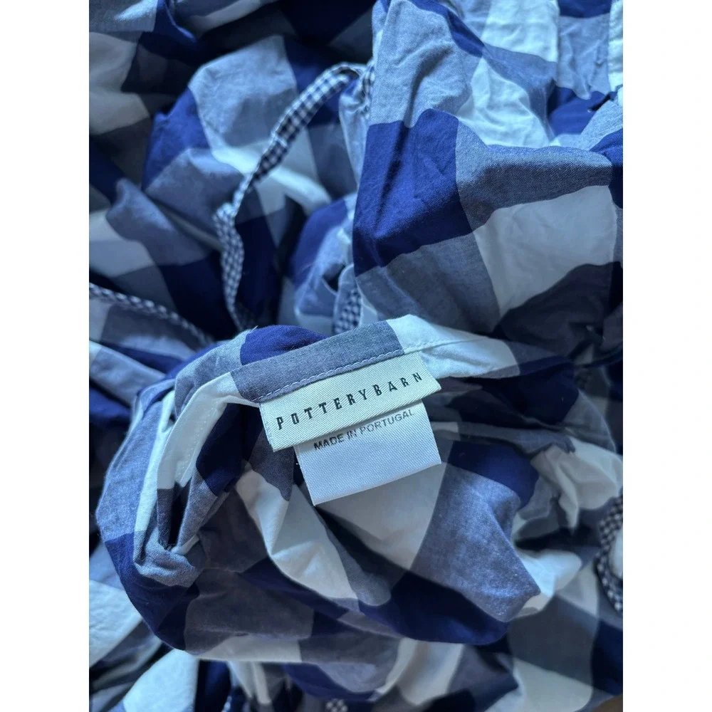 Pottery Barn King Duvet Cotton Blue White Buffalo Check Coastal Classic Preppy